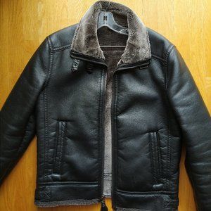 Black Rivet Men's Faux Leather and Shearling Bomber Jacket